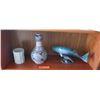 Image 1 : 2 Ceramic Vases, Glazed Ceramic Whale & Calf (14" L, 6" H)