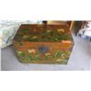 Image 1 : Painted Wooden Trunk lined with Japanese Writing 23.5"W X 13.5"D X 16.5"H
