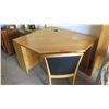 Image 1 : Lt. Wood Corner Desk with Chair, Detail Accent (some fading towards right), 48X42