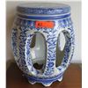 Image 1 : Blue & White Glazed Porcelain Garden Stool 18" H, 13"Dia.