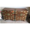 Image 1 : Pair: Oriental Wood Cabinets w/ Metal Hardware, 4 Drawers, 22" X 14" X 24.5"H