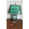 Image 1 : Green Stained Glass Table Lamp w/ Green Raku-Style Ceramic Base, 19" H