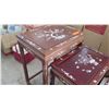 Image 4 : Qty 4 Nesting Wooden Side Tables w/ Inlaid Bird & Bamboo Motif (largest is 14X20X26H, smallest 11X8X