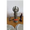 Image 1 : Heavy Metal (Cast Iron?) Statue, Small Carved Wood Figurine, Metal Crane (tallest is 16"H)