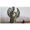 Image 2 : Heavy Metal (Cast Iron?) Statue, Small Carved Wood Figurine, Metal Crane (tallest is 16"H)
