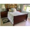 Image 1 : Hardwood Sleigh Bed, Full Size, Headboard/Footboard 5'3, (mattress 4'10 W, 6'7 L) (headboard damage)