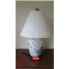 Image 1 : Blue and White Ceramic Table Lamp, 28" Tall