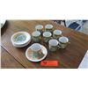 Image 2 : Colorful Floral Green Patterned Cups with Saucers, Gold Border