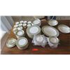 Image 1 : Large Set of White Mikasa Bone China w/Lt. Green/Gold Border