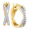 Image 1 : 0.37 CTW Pave-set Diamond Double Row Crossover Hoop Earrings 10KT Yellow Gold - REF-41Y9X