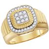 Image 1 : 0.75 CTW Mens Diamond Square Cluster Ribbed Ring 10KT Yellow Gold - REF-75X2Y