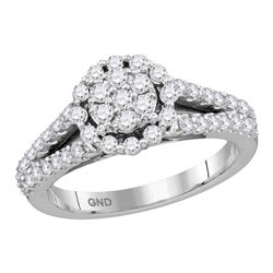 0.75 CTW Diamond Flower Split-shank Ring 14KT White Gold - REF-75K2W