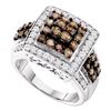 Image 1 : 1.5 CTW Cognac-brown Color Diamond Square Cluster Ring 10KT White Gold - REF-82H4M