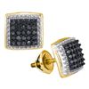 Image 1 : 0.50 CTW Black Color Diamond Square Cluster Earrings 10KT Yellow Gold - REF-25F4N