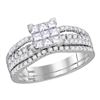 Image 1 : 1.01 CTW Princess Diamond Cluster Bridal Engagement Ring 14KT White Gold - REF-89N9F