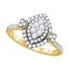 Image 1 : 0.59 CTW Diamond Oval Double Halo Cluster Ring 14KT Yellow Gold - REF-82H4M