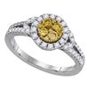 Image 1 : 0.66 CTW Natural Canary Yellow Diamond Cluster Ring 14KT White Gold - REF-82M4H