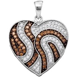 0.50 CTW Cognac-brown Color Diamond Heart Pendant 10KT White Gold - REF-30H2M