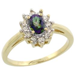 Natural 0.67 ctw Mystic-topaz & Diamond Engagement Ring 14K Yellow Gold - REF-48V6F