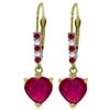Image 1 : Genuine 2.98 ctw Ruby & Diamond Earrings Jewelry 14KT Yellow Gold - REF-46N7R