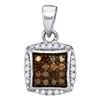 Image 1 : 0.25 CTW Cognac-brown Color Diamond Square Cluster Pendant 10KT White Gold - REF-11F2N