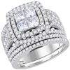 2.95 CTW Princess Diamond Cluster Halo Bridal Engagement Ring 14KT White Gold - REF-299K9W