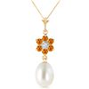 Genuine 4.53 ctw Pearl, Citrine & Diamond Necklace Jewelry 14KT Yellow Gold - REF-29N7R