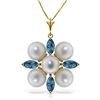 Genuine 6.3 ctw Blue Topaz & Pearl Necklace Jewelry 14KT Yellow Gold - REF-59Z2N
