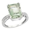 Natural 5.42 ctw green-amethyst & Diamond Engagement Ring 10K White Gold - REF-57M3H