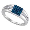 Image 1 : 0.50 CTW Mens Blue Color Diamond Square Cluster Ring 10KT White Gold - REF-34M4H