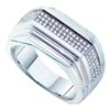 Image 1 : 0.30 CTW Mens Pave-set Diamond Ridged Flat Ring 10KT White Gold - REF-63M2H