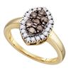 Image 1 : 0.50 CTW Cognac-brown Color Cluster Oval-shape Diamond Ring 10KT Yellow Gold - REF-37M5H