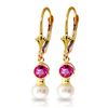 Genuine 2.7 ctw Pink Topaz & Pearl Earrings Jewelry 14KT Yellow Gold - REF-35X9M