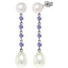 Genuine 11 ctw Pearl & Tanzanite Earrings Jewelry 14KT White Gold - REF-34F3Z
