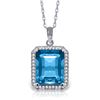 Genuine 7.8 ctw Blue Topaz & Diamond Necklace Jewelry 14KT White Gold - REF-72N8R