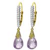 Genuine 6.3 ctw Amethyst & Diamond Earrings Jewelry 14KT Yellow Gold - REF-56W3Y
