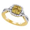 Image 1 : 0.98 CTW Natural Canary Yellow Diamond Square Cluster Ring 14KT Yellow Gold - REF-104N9F