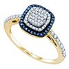 Image 1 : 0.40 CTW Blue Color Diamond Square-shape Cluster Ring 10KT Yellow Gold - REF-32H9M