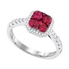 Image 1 : 1.1 CTW Ruby Square Cluster Diamond Ring 14KT White Gold - REF-89W9K