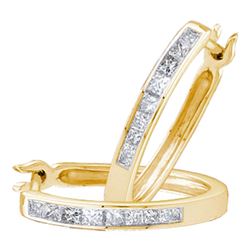 0.30 CTW Princess Diamond Channel-set Snap-down Hoop Earrings 14k Yellow Gold - REF-44X9Y