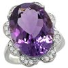 Image 1 : Natural 13.83 ctw amethyst & Diamond Engagement Ring 14K White Gold - REF-124G4M