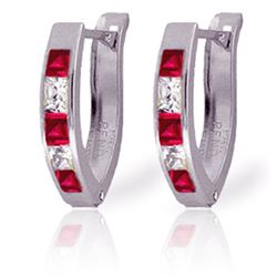 Genuine 1.26 ctw Ruby & White Topaz Earrings Jewelry 14KT White Gold - REF-26F2Z