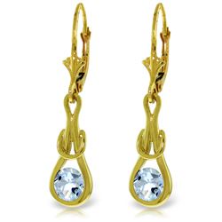 Genuine 1.30 ctw Aquamarine Earrings Jewelry 14KT Yellow Gold - REF-53Y2F