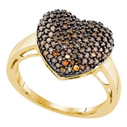 0.60 CTW Cognac-brown Color Diamond Heart Love Ring 10KT Yellow Gold - REF-37F5N