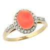 Natural 1.25 ctw Coral & Diamond Engagement Ring 14K Yellow Gold - REF-31A9V