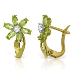 Genuine 1.10 ctw Peridot & Diamond Earrings Jewelry 14KT Yellow Gold - REF-36F3Z