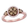 Image 1 : 0.76 CTW Cognac-brown Color Diamond Cluster Bridal Ring 14KT Rose Gold - REF-82H4M
