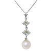 Genuine 3.25 ctw Pearl & Aquamarine Necklace Jewelry 14KT White Gold - REF-26W6Y