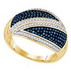Image 1 : 0.51 CTW Blue Color Diamond Crossover Ring 10KT Yellow Gold - REF-57K2W