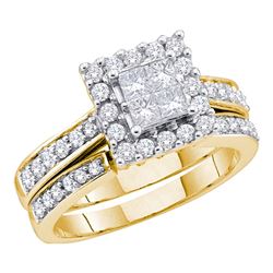 0.50 CTW Princess Diamond Halo Bridal Engagement Ring 14k Yellow Gold - REF-75X2Y